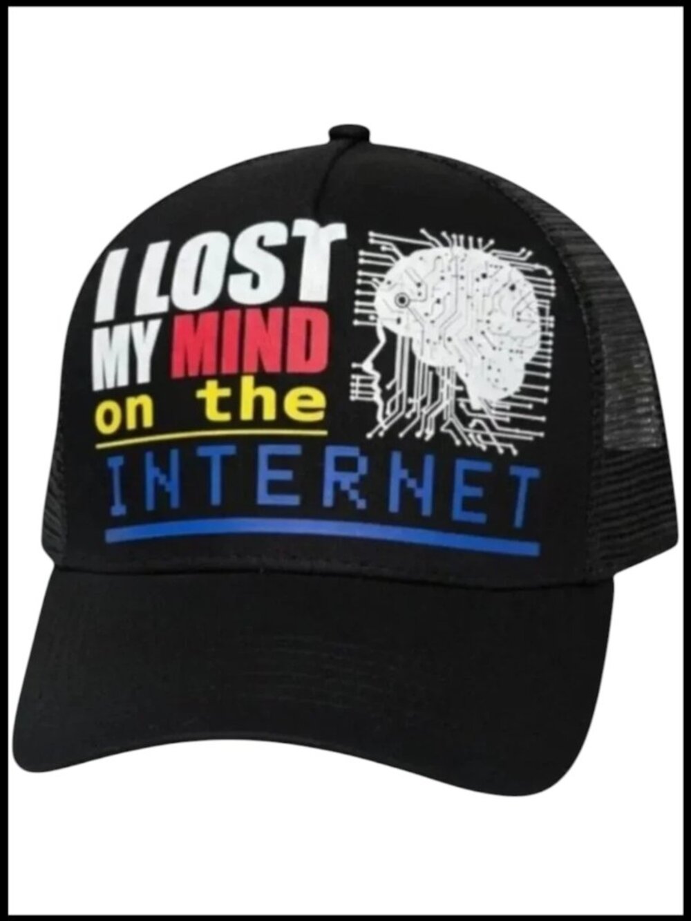 Search Black Trucker Hat Graphic Snapback One Size
